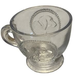 Antique EAPG Dog Head Child’s Cup – Pressed Glass Victorian Animal Mug